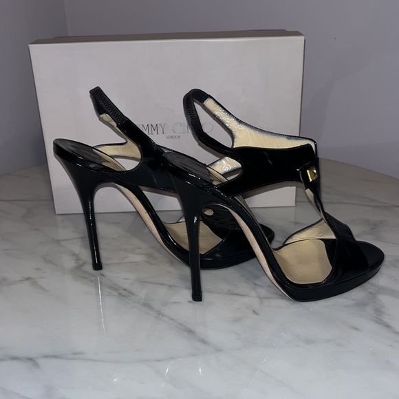 Jimmy Choo Black Leather T-Strap Slingback Sandals - Picture 5 of 5